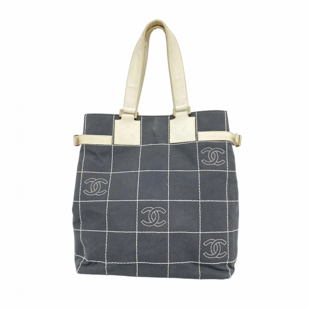 CHANEL Gray Canvas Tote Bag
